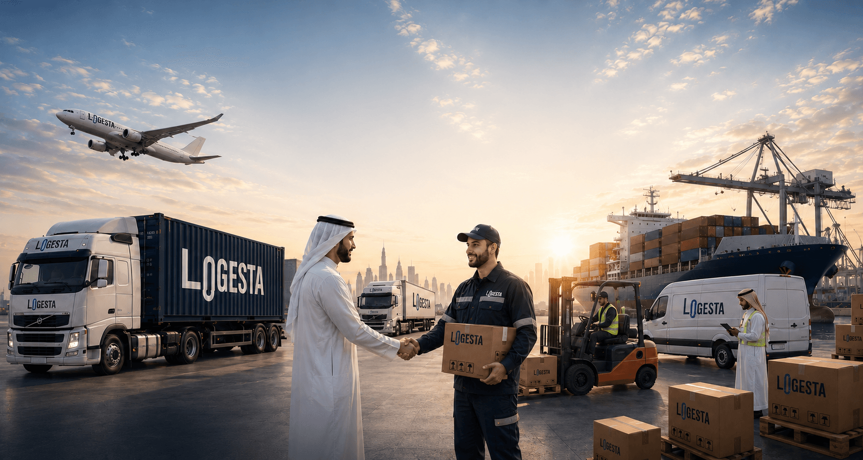 Logesta logistics operations background with delivery statistics